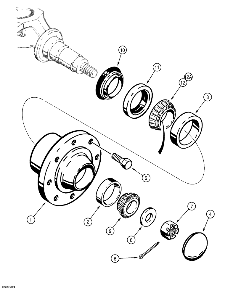 Схема запчастей Case 580SL - (5-016) - FRONT WHEEL HUB AND BEARINGS (05) - STEERING