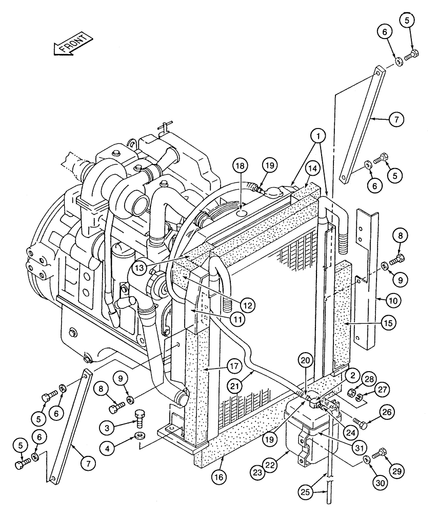 Схема запчастей Case 9020 - (2-04) - RADIATOR, SUPPORTS AND COOLANT RECOVERY RESERVOIR (02) - ENGINE