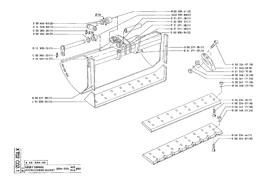 Схема запчастей Case 75C - (XT02 C02.1) - DITCH CLEANING BUCKET - 1,80 M 610L PIN Ø60 (19) - BUCKETS