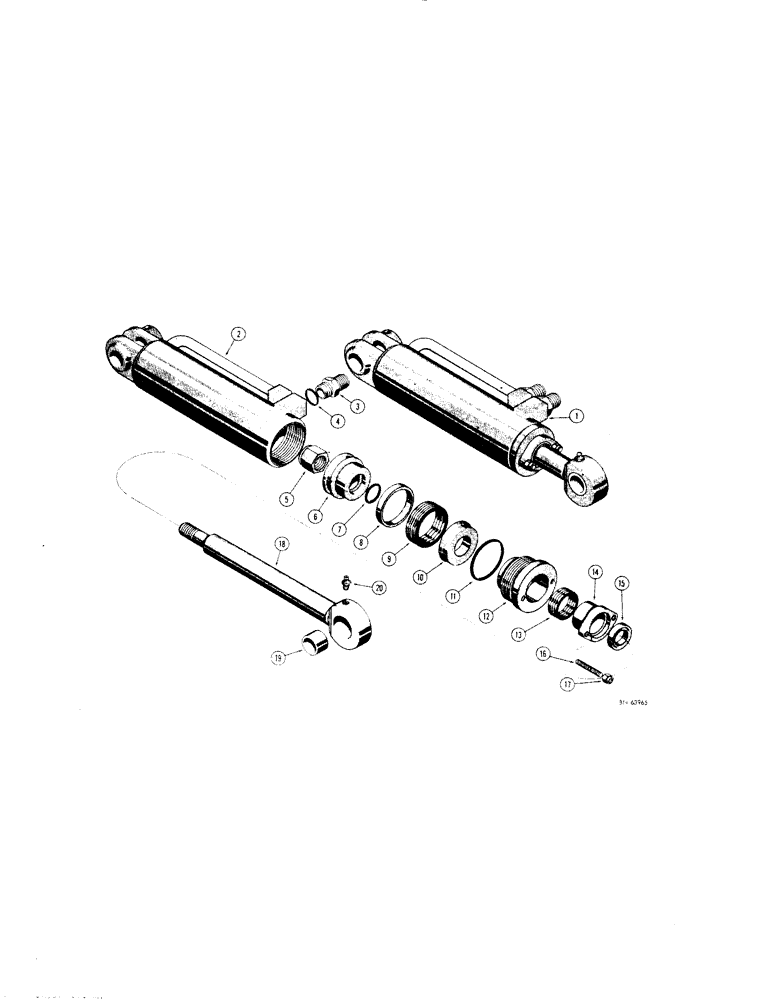 Схема запчастей Case 1150 - (208[1]) - A17668 AND A17669 DROTT CYLINDERS USED ON D42910 DROTT 4-IN-1 BUCKET (07) - HYDRAULIC SYSTEM