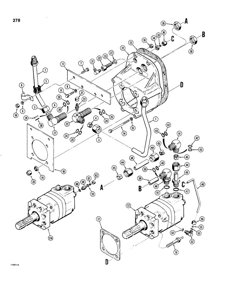 Схема запчастей Case 480C - (278) - PTO MOTOR AND MOTOR HOUSING (35) - HYDRAULIC SYSTEMS