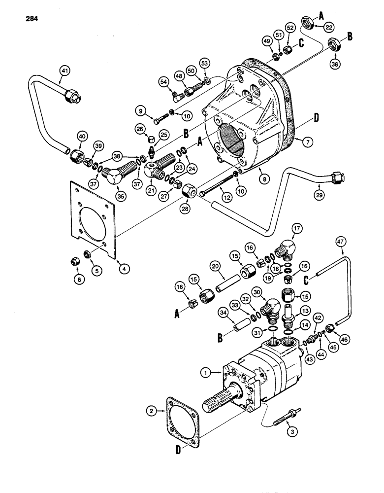 Схема запчастей Case 480LL - (284) - PTO MOTOR AND MOTOR HOUSING (35) - HYDRAULIC SYSTEMS
