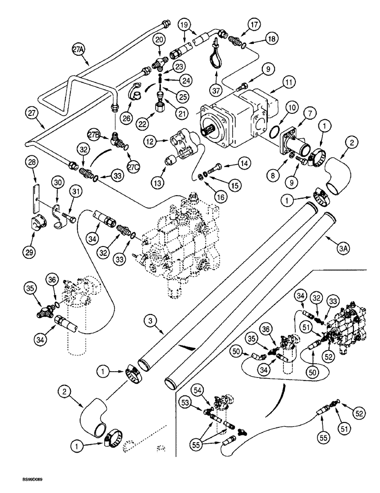 Схема запчастей Case 580L - (8-005A) - EQUIPMENT HYDRAULIC SYSTEM, RESERVOIR TO LOADER CONTROL VALVE AND (08) - HYDRAULICS