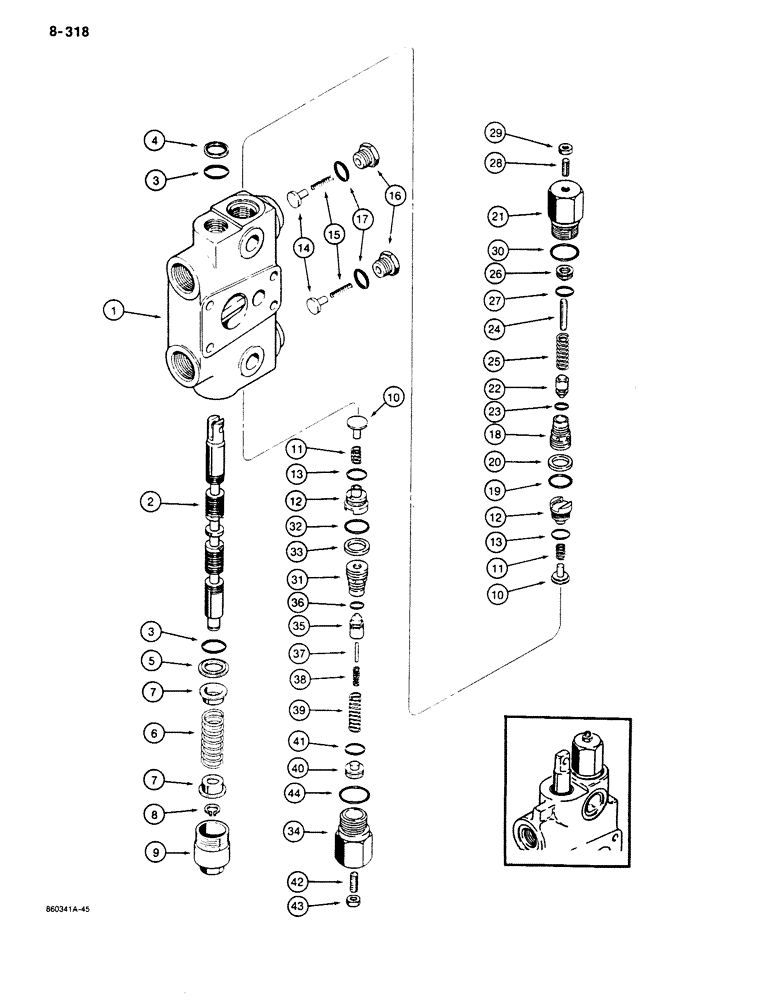 Схема запчастей Case 680K - (8-318) - BACKHOE CONTROL VALVE, BOOM SECTION (08) - HYDRAULICS