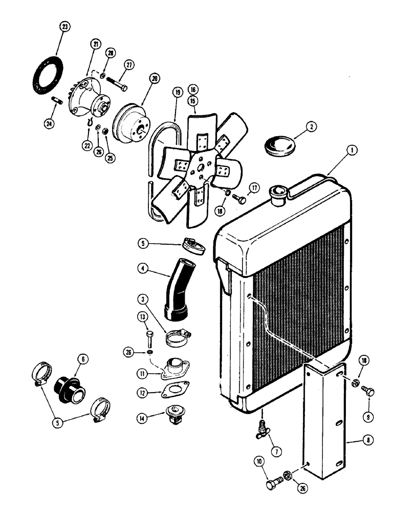 Схема запчастей Case 500 - (004) - ENGINE COOLING SYSTEM, (188) DIESEL ENGINE (01) - ENGINE