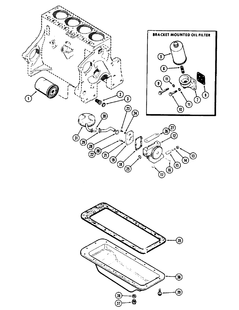 Схема запчастей Case 500 - (036) - ENGINE OIL FILTER, (188) SPARK IGNITION ENGINE, FLANGE MOUNTED, FIRST USED ENGINE SERIAL NO. 9802215 (01) - ENGINE