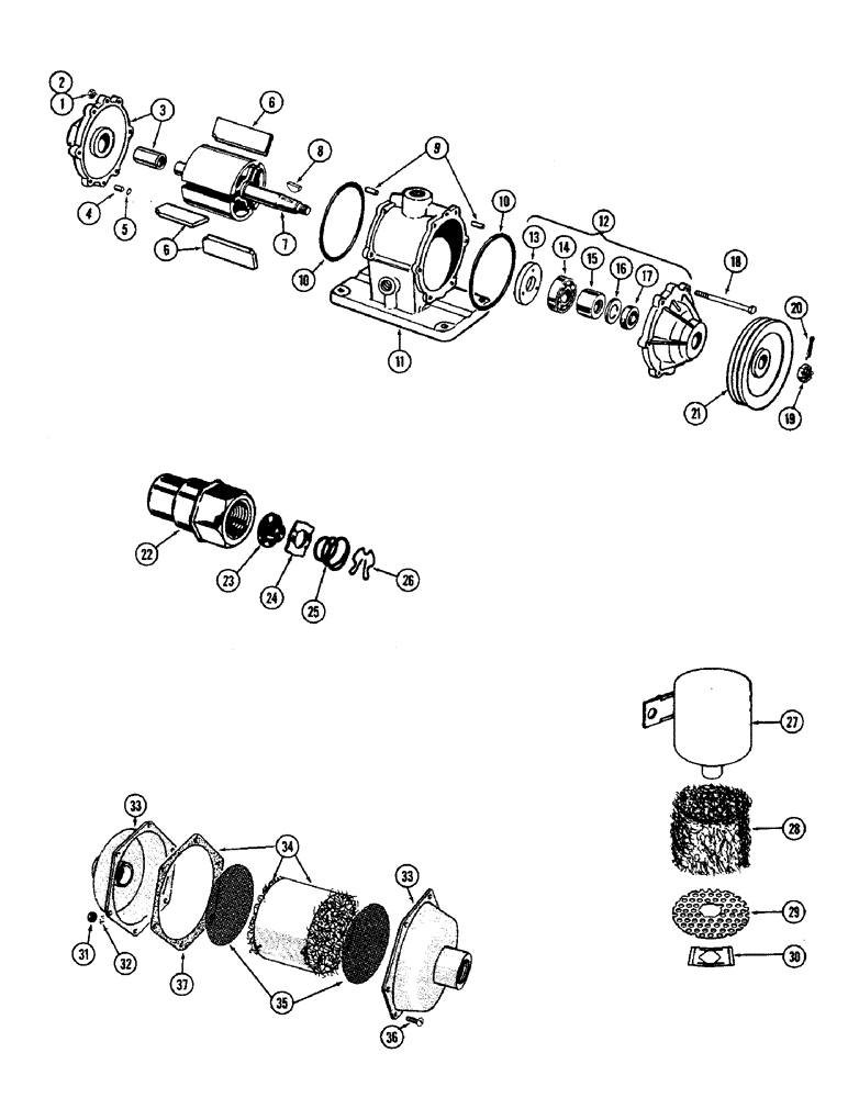 Схема запчастей Case W9A - (082) - A18534 VACUUM PUMP, A18513 CHECK VALVE, A18529 AIR CLEANER (06) - POWER TRAIN