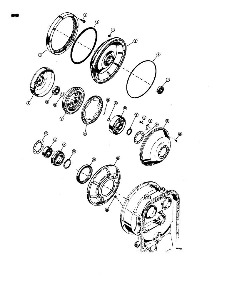 Схема запчастей Case W24 - (058) - TRANSMISSION, FRONT COVER, INPUT SHAFT AND TORQUE CONVERTER (06) - POWER TRAIN