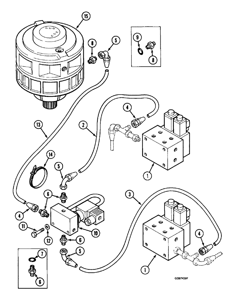 Схема запчастей Case 220B - (8-072) - HYDRAULIC CIRCUIT FOR CONTROLS, P.I.N. 74441 THROUGH 74597, P.I.N. 03201 AND AFTER (08) - HYDRAULICS