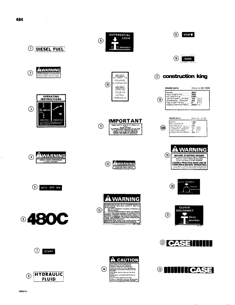 Схема запчастей Case 480C - (484) - DECALS, SERIAL NUMBER 8980751 AND AFTER (90) - PLATFORM, CAB, BODYWORK AND DECALS
