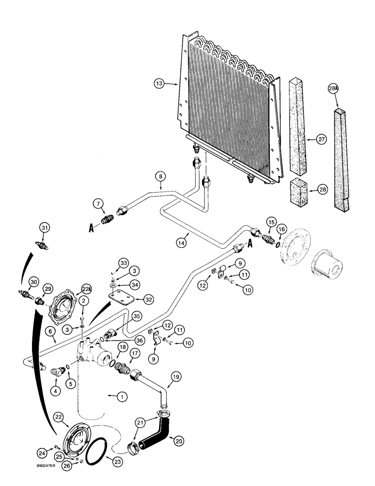 Схема запчастей Case 590 - (8-008) - EQUIPMENT HYDRAULIC SYSTEM, OIL COOLER LINES, RETURN LINES, AND FILTER (08) - HYDRAULICS