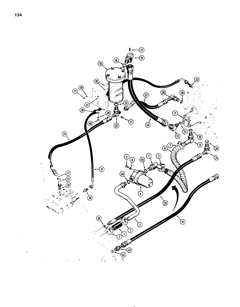 Схема запчастей Case 850B - (134) - CRAWLER HYDRAULIC CIRCUIT, TORQUE CONVERTER TO TRANSMISSION (03) - TRANSMISSION