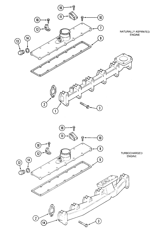 Схема запчастей Case 855E - (2-06) - MANIFOLDS, 6-590 ENGINE, 6T-590 ENGINE, EXHAUST (02) - ENGINE