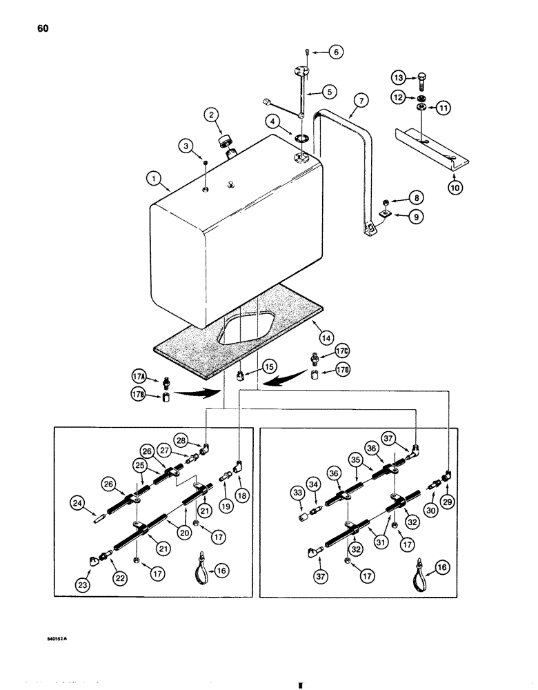 Схема запчастей Case 1080 - (060) - FUEL TANK AND LINES USED WITH CASE ENGINE (10) - ENGINE