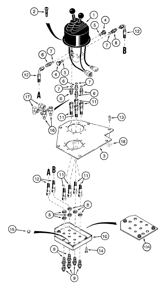 Схема запчастей Case 921B - (8-044) - REMOTE LOADER CONTROL CIRCUIT - DUAL LEVER WITH TWO SPOOL VALVE (08) - HYDRAULICS