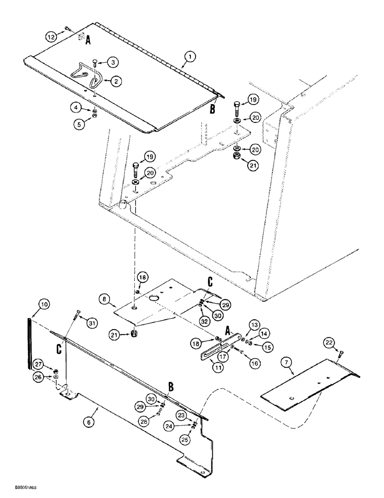 Схема запчастей Case 621B - (9-032) - BATTERY COMPARTMENT COVERS (09) - CHASSIS/ATTACHMENTS