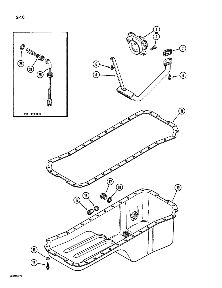 Схема запчастей Case W14C - (2-16) - OIL PUMP AND OIL PAN, 6-590 ENGINE, 6T-590 ENGINE (02) - ENGINE