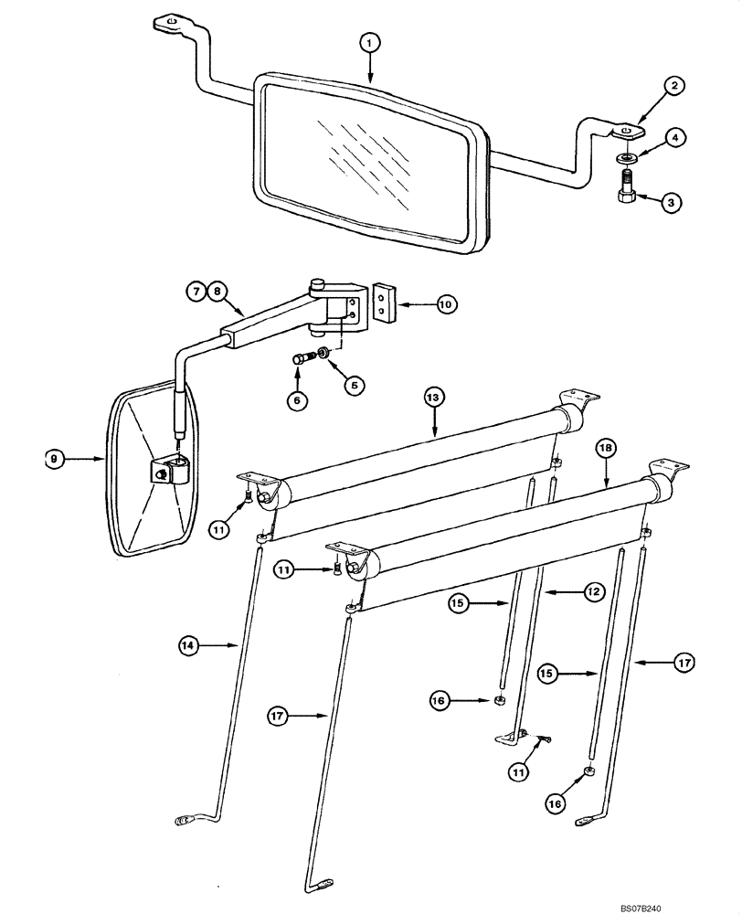 Схема запчастей Case 885 - (09.28[00]) - CAB - SUNSHADE AND REAR VIEW MIRROR (09) - CHASSIS