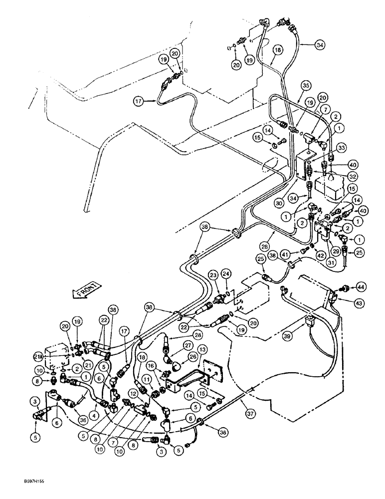 Схема запчастей Case 9040B - (8-094) - DOUBLE ACTION AUXILIARY EQUIP OPTION,PILOT CONTROL LINES,STD MODLS DAC0401166 & AFT,ALL LNG RCH MODL (08) - HYDRAULICS