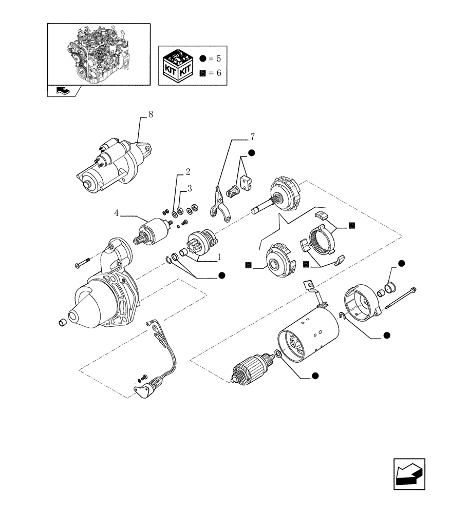 Схема запчастей Case 321E - (0.36.0/ A) - STARTER MOTOR - COMPONENTS (01) - ENGINE