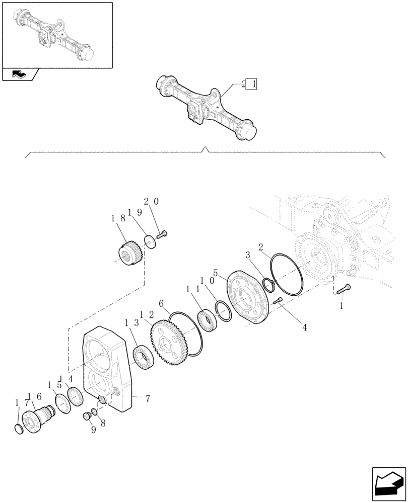 Схема запчастей Case 121E - (076/01[16]) - 20 KM/H REAR RIGID AXLE: GEARBOX (05) - REAR AXLE