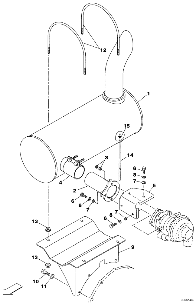 Схема запчастей Case CX210BLR - (02-04) - EXHAUST SYSTEM - MUFFLER (02) - ENGINE