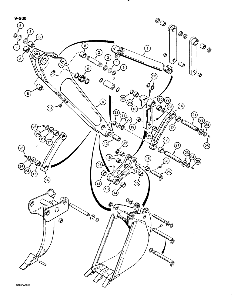 Схема запчастей Case 580K - (09-500) - BACKHOE DIPPER AND BUCKET, TRACTOR P.I.N. JJG0012415 AND AFTER (09) - CHASSIS/ATTACHMENTS