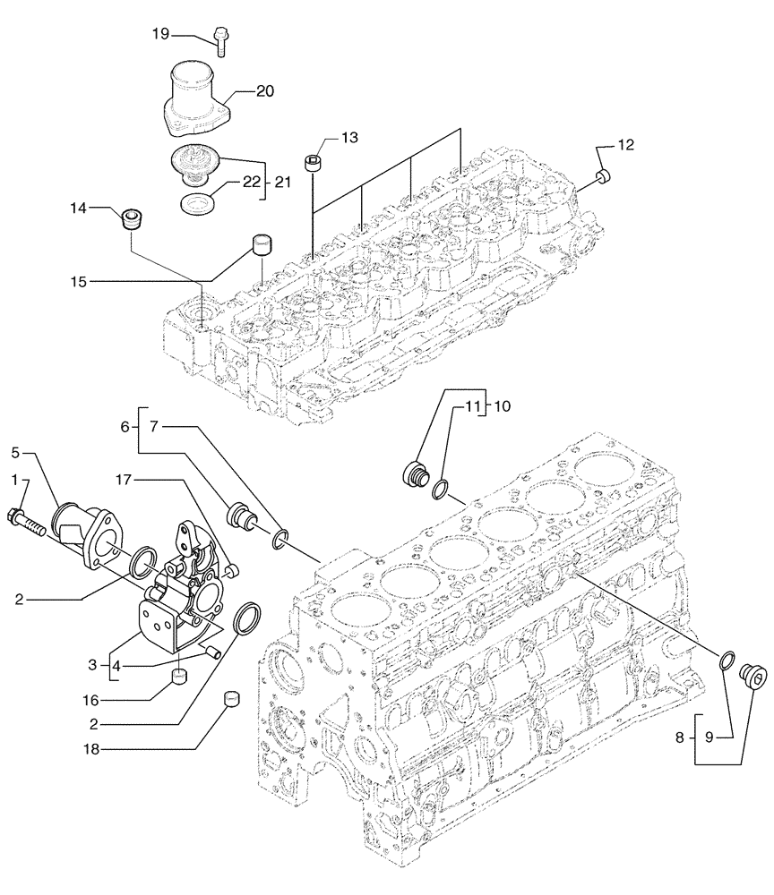 Схема запчастей Case 885 - (02-62[01]) - COLLER LINES AND THERMOSTAT (02) - ENGINE