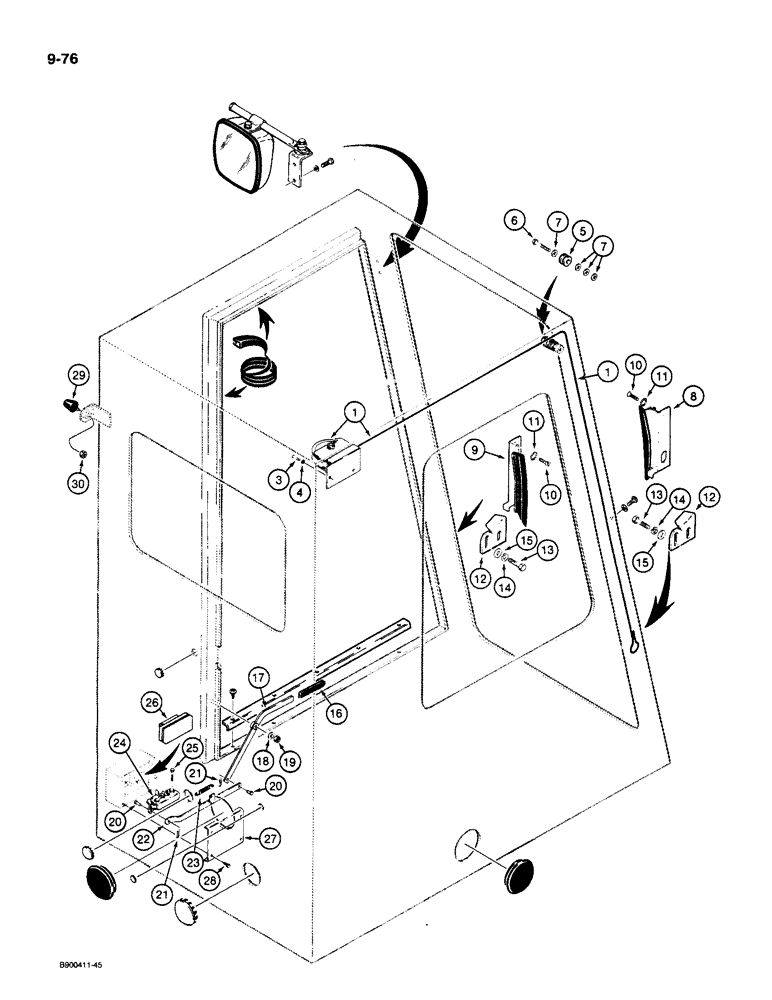 Схема запчастей Case 1085C - (9-076) - STANDARD CAB, WINDSHIELD CABLES, DOOR RETAINER, AND MISCELLANEOUS (09) - CHASSIS/ATTACHMENTS