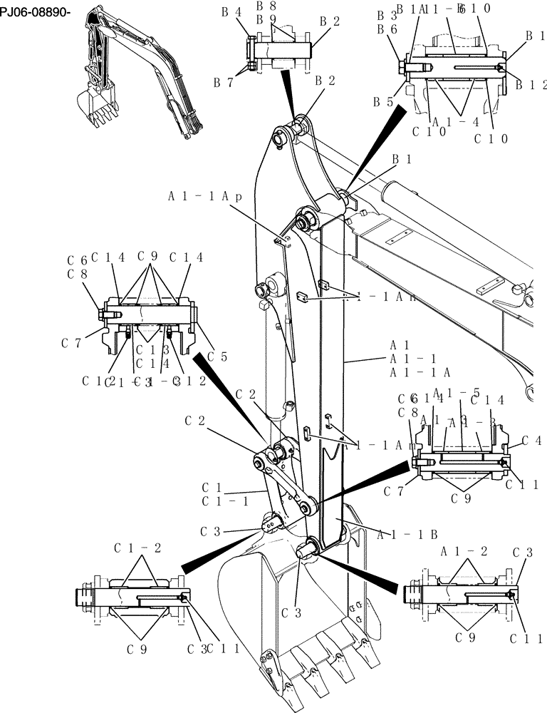 Схема запчастей Case CX50B - (866-17[1]) - ARM ASSEMBLY, LONG 1.87M (84) - BOOMS, DIPPERS & BUCKETS