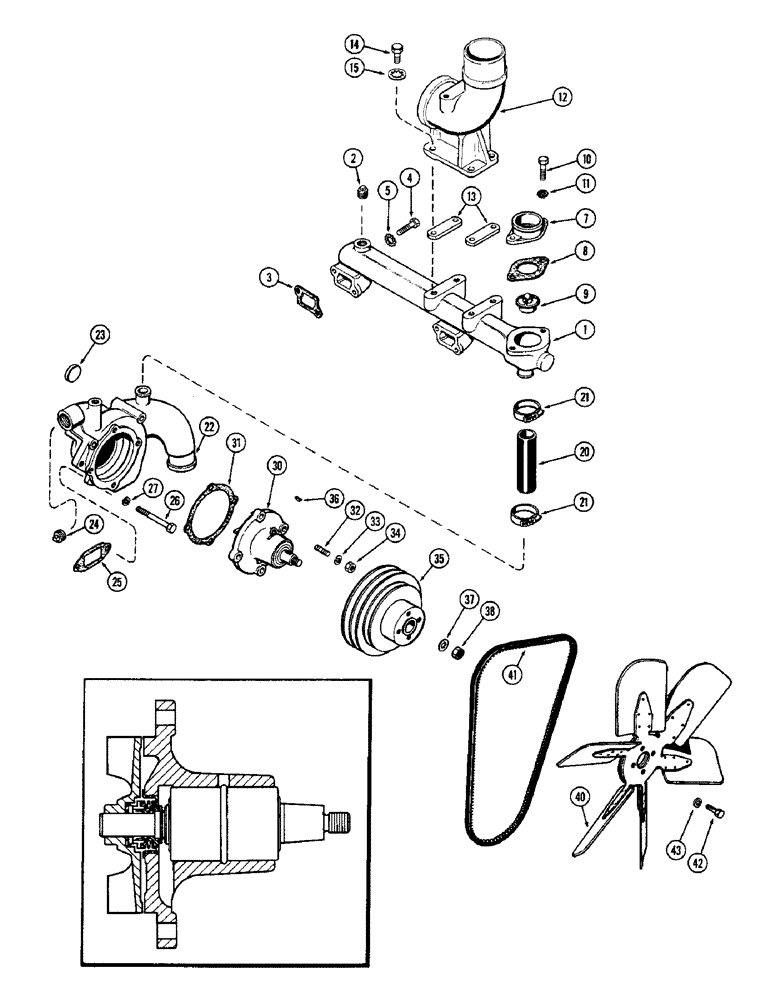 Схема запчастей Case 400C - (010) - WATER PUMP AND ATTACHING PARTS, (336B) DIESEL ENGINE, WITH TURBO-CHARGER (02) - ENGINE