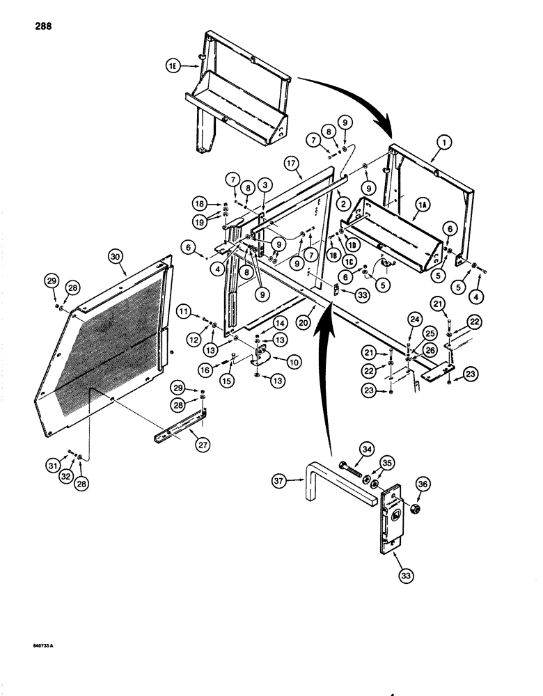 Схема запчастей Case 1080 - (288) - LEFT-HAND SIDE PANELS (90) - PLATFORM, CAB, BODYWORK AND DECALS
