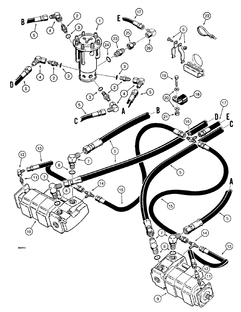 Схема запчастей Case 1187 - (140) - TRACK DRIVE HYDRAULIC LINES - LOWER, USED WITH HYDRAULIC SWIVEL WITH FEMALE PORTS (04) - UNDERCARRIAGE