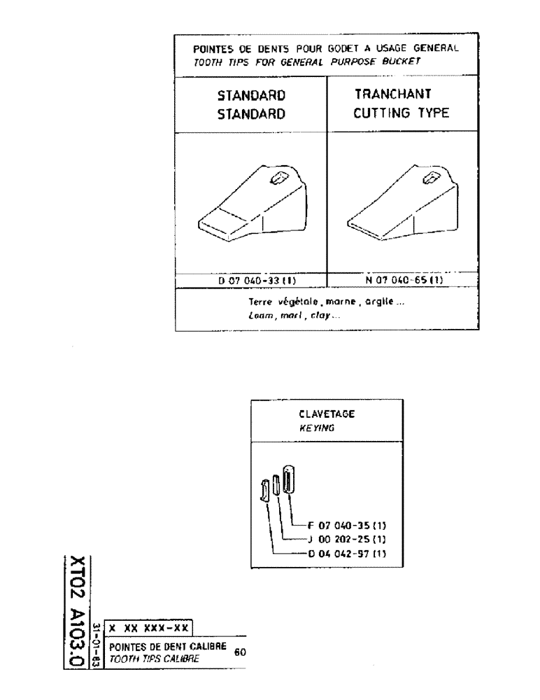 Схема запчастей Case 220 - (B-101) - TOOTH TIPS CALIBRE (19) - BUCKETS