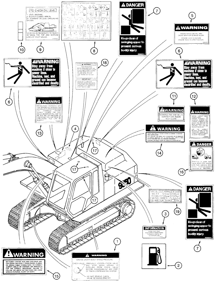 Схема запчастей Case 9050 - (9-74) - DECALS - ENGLISH LANGUAGE, WARNING, DANGER AND MISCELLANEOUS (09) - CHASSIS