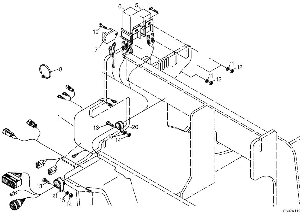 Схема запчастей Case 21D - (32.142[2987292000]) - CABLE HARNESS INSTALLATION REAR CARRIAGE (55) - ELECTRICAL SYSTEMS