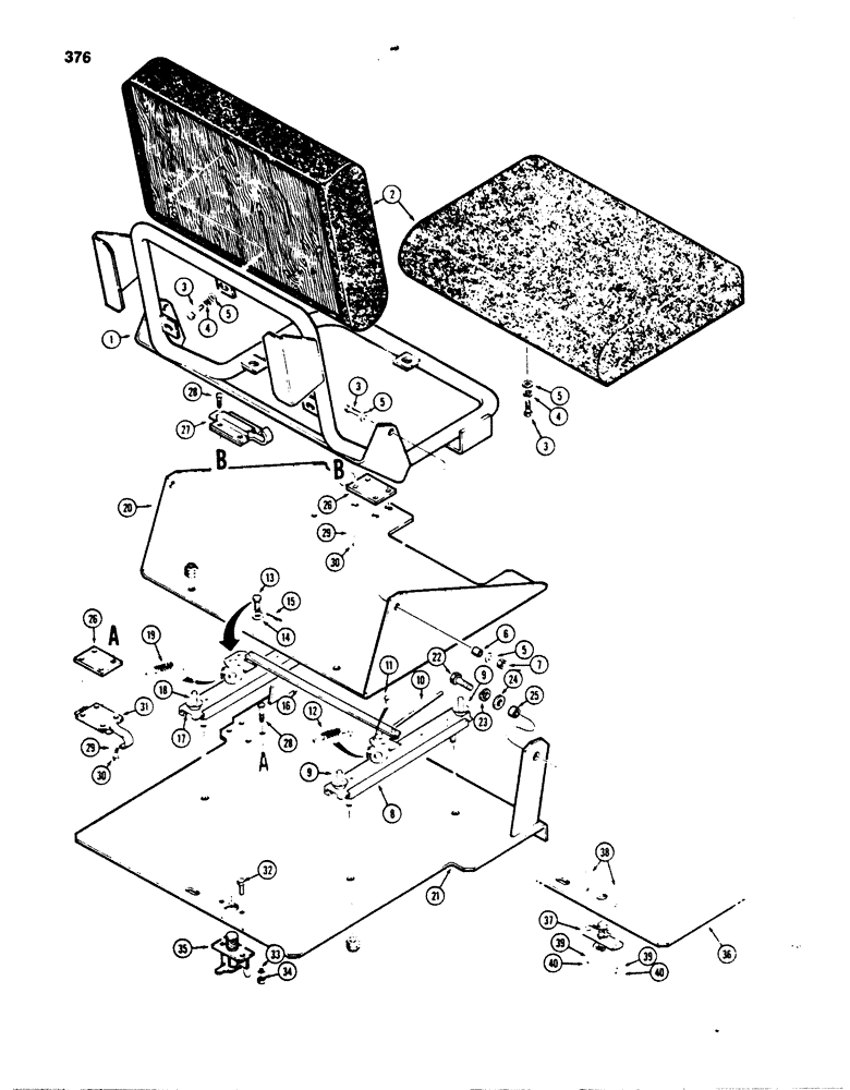 Схема запчастей Case 850B - (376) - SEAT ASSEMBLY, USED ON MODELS WITH BACKHOE (05) - UPPERSTRUCTURE CHASSIS