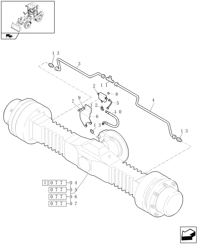 Схема запчастей Case 321E - (077[03]) - 35KM/H FRONT AXLE COMPONENTS (HIGH SPEED) (04) - FRONT AXLE