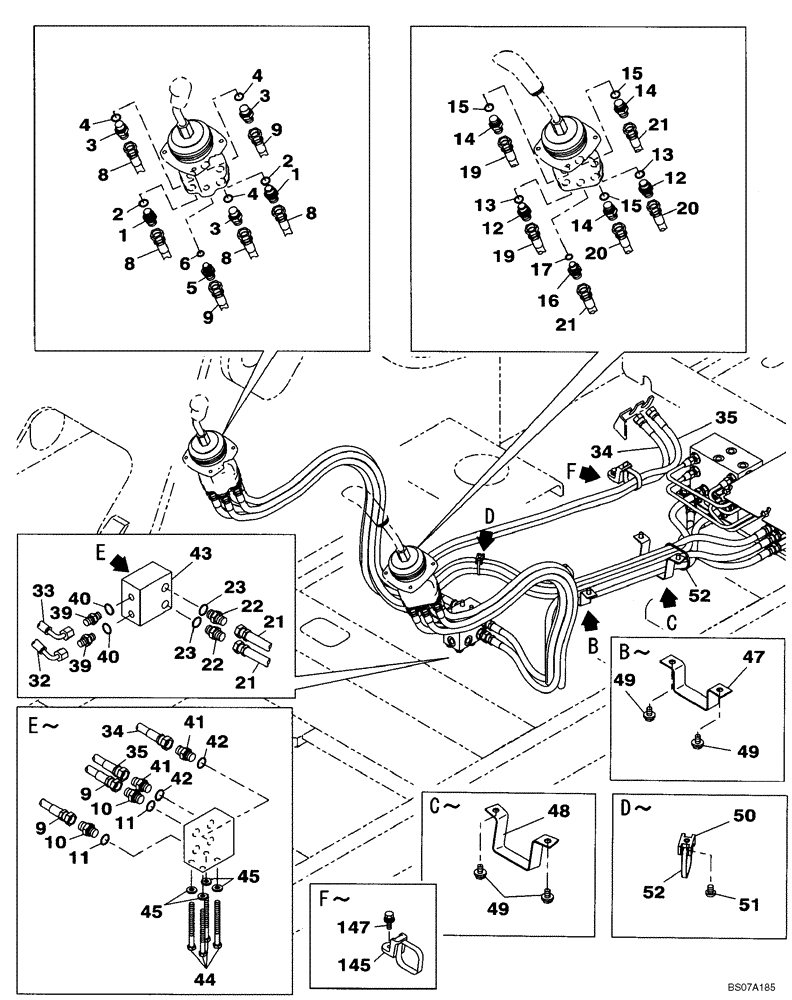 Схема запчастей Case CX160B - (08-20) - PILOT CONTROL LINES, ATTACHMENT - TWO WAY (08) - HYDRAULICS