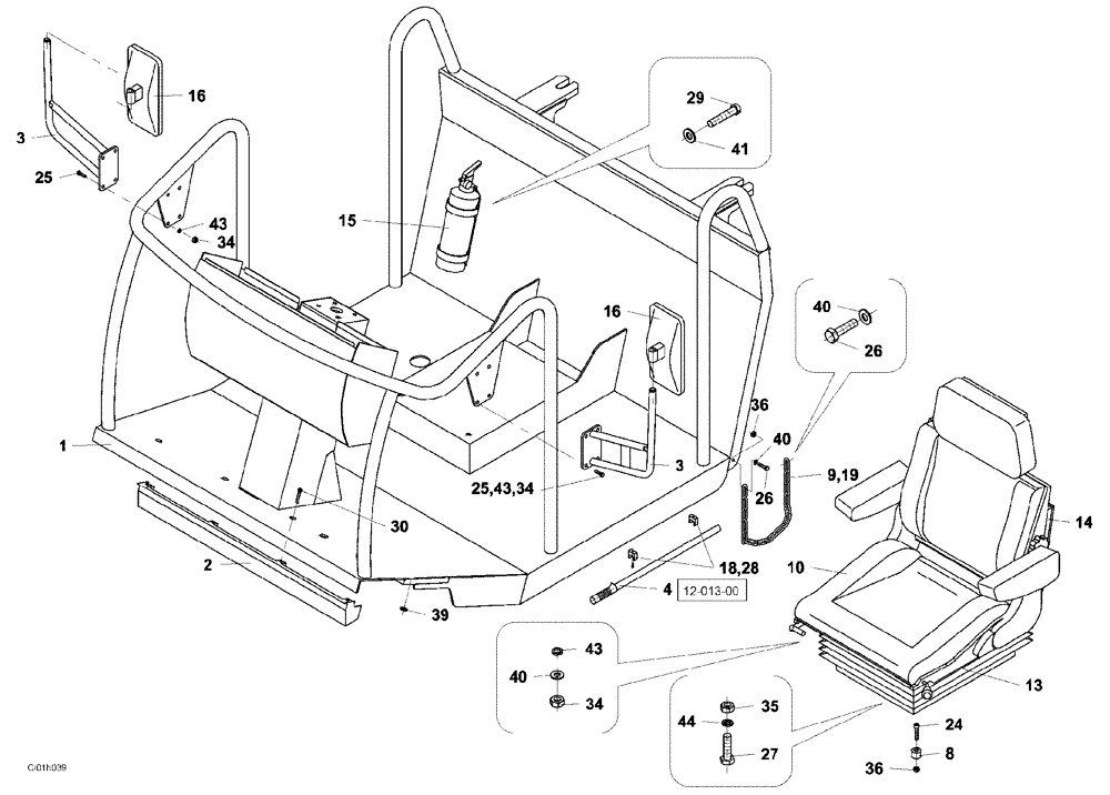 Схема запчастей Case SR20 - (12-022-00[01]) - OPERATORS COMPARTMENT (12) - Chassis/Attachments