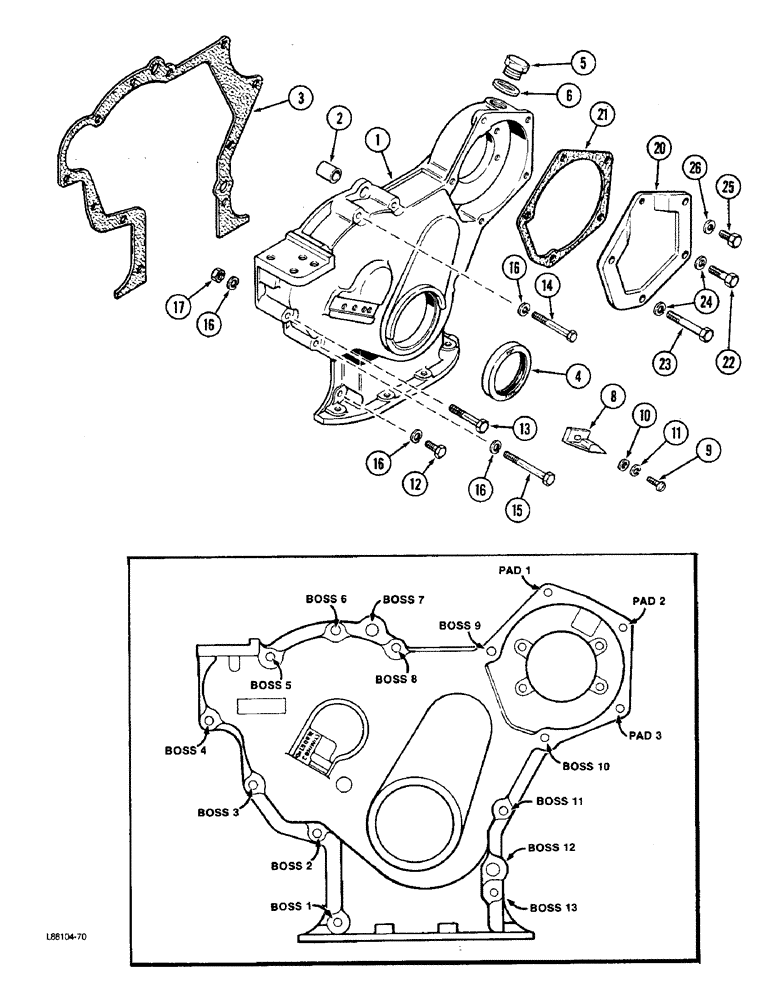 Схема запчастей Case W36 - (2-42) - TIMING GEAR COVER, 504BDTI ENGINE (02) - ENGINE