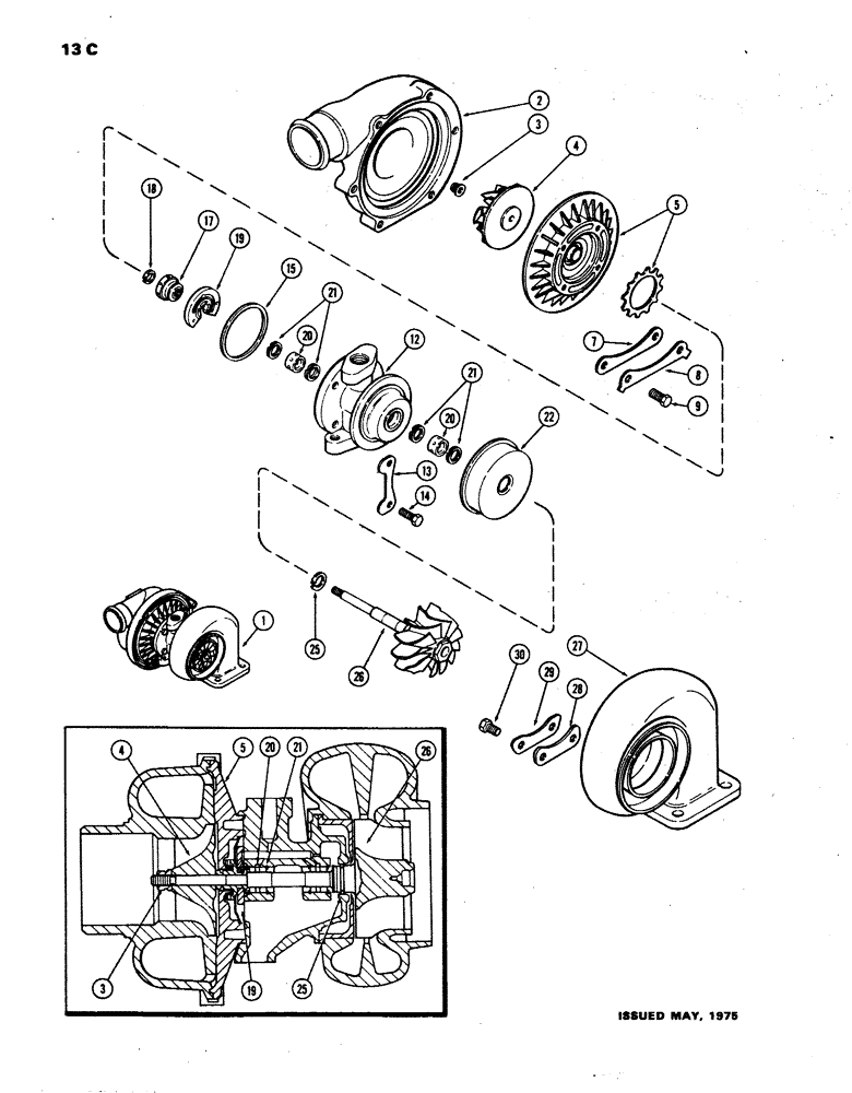 Схема запчастей Case W24B - (013C) - TURBO-CHARGER, (504DB) DIESEL ENGINE (02) - ENGINE