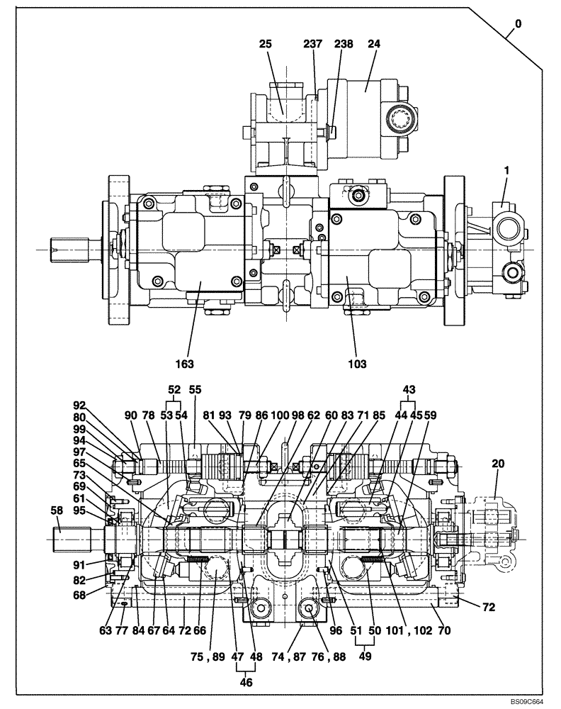 Схема запчастей Case CX135SR - (08-93) - HIGH PRESSURE PUMP - WITH DOZER BLADE (08) - HYDRAULICS