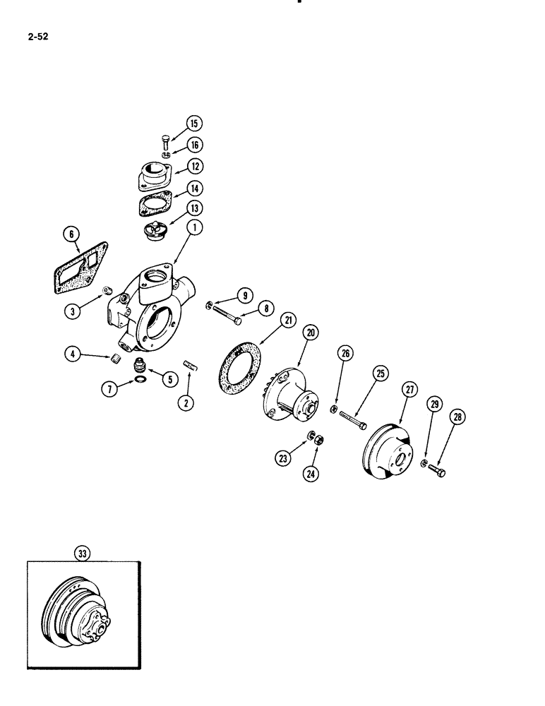 Схема запчастей Case 1835B - (2-52) - WATER PUMP AND THERMOSTAT, 188 DIESEL ENGINE (02) - ENGINE