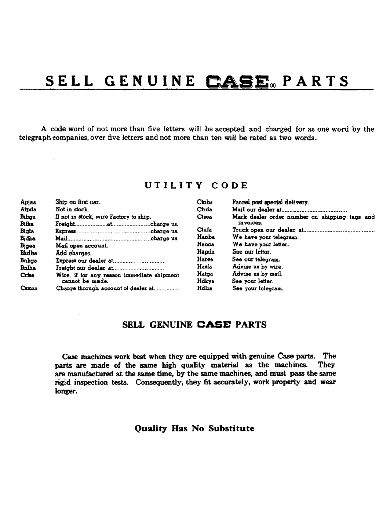 Схема запчастей Case 310D - (005) - UTILITY CODE, SELL GENIUNE CASE PARTS (00) - GENERAL