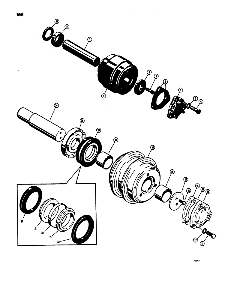 Схема запчастей Case 450 - (196) - TRACK CARRIER ROLLERS, BEFORE TRACTOR SN. 3050801, D35352 CARRIER ROLLER (NON-FACE SEALED) (04) - UNDERCARRIAGE