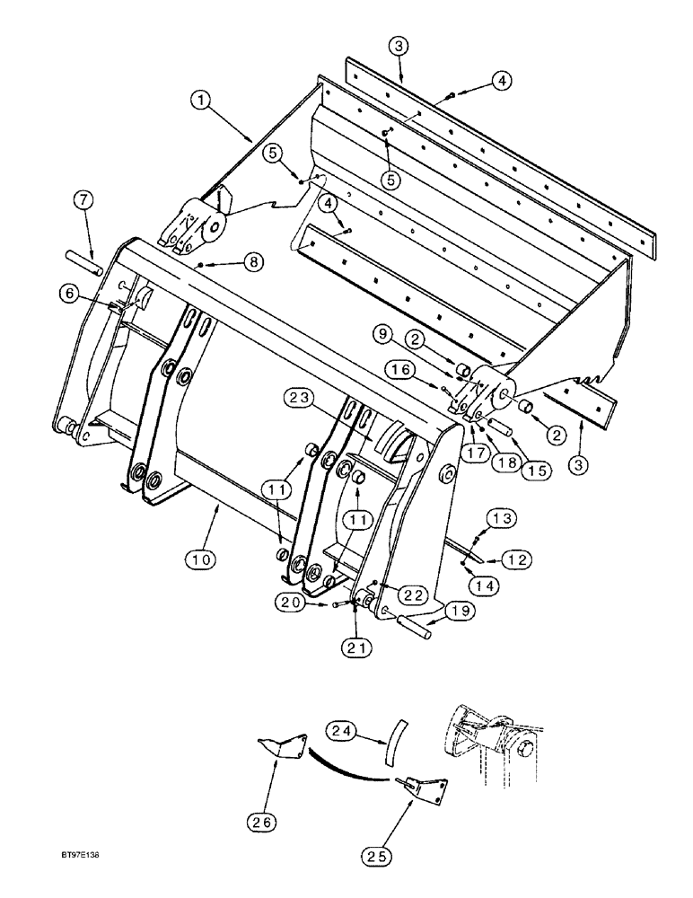 Схема запчастей Case 580L - (9-016) - LOADER CLAM BUCKET (09) - CHASSIS/ATTACHMENTS