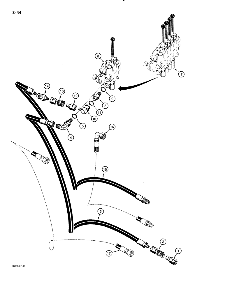 Схема запчастей Case 480E LL - (8-044) - THREE-POINT HITCH VALVE HYDRAULIC CIRCUIT (08) - HYDRAULICS