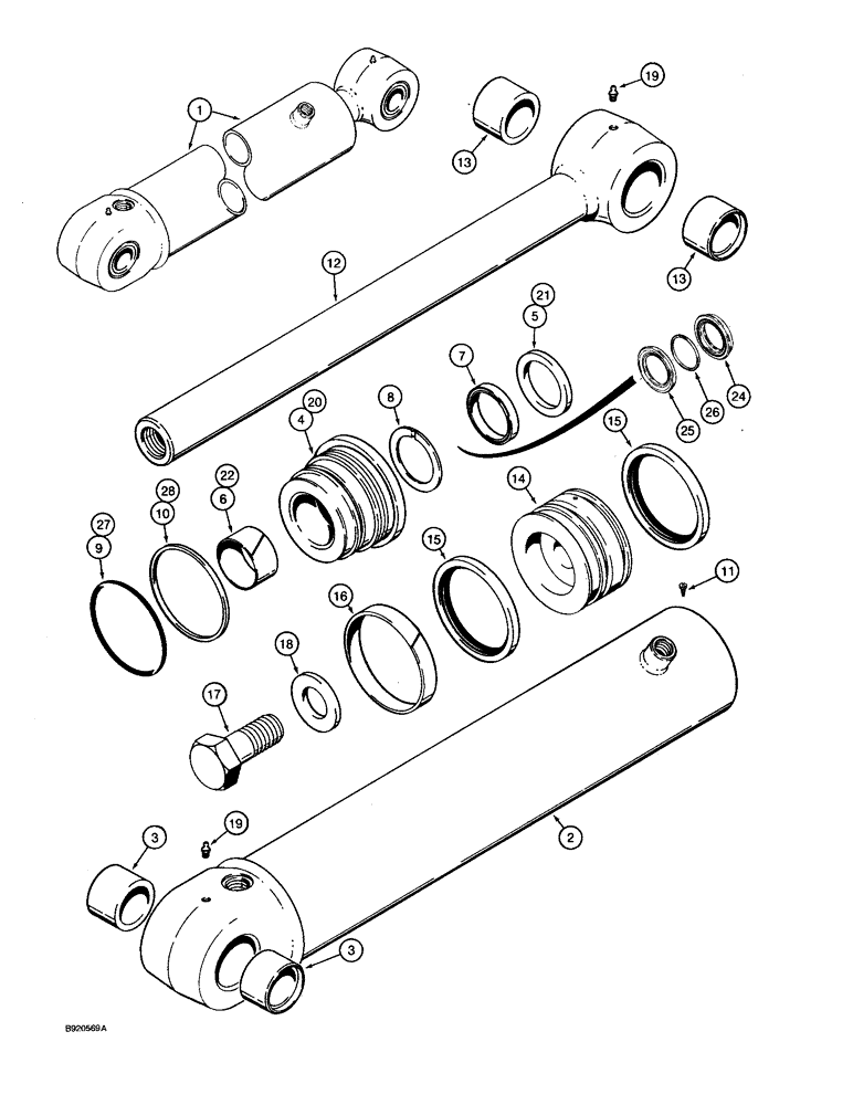 Схема запчастей Case 590 - (8-120) - 1994520C2 BACKHOE DIPPER CYLINDER (08) - HYDRAULICS