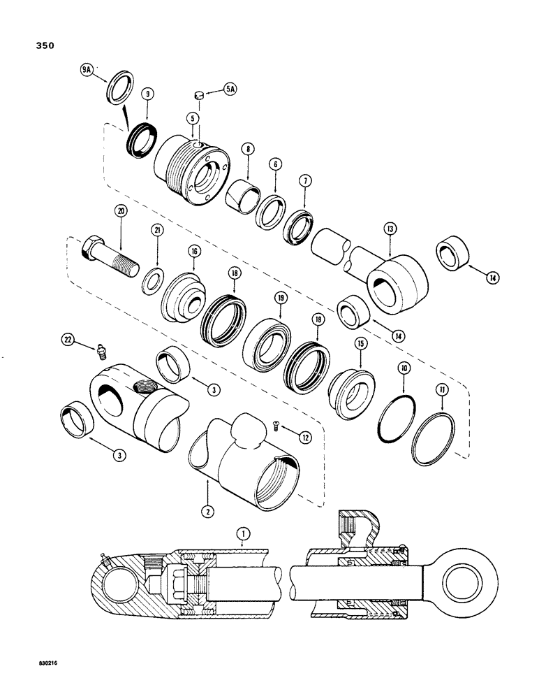 Схема запчастей Case 480C - (350) - G33552 BACKHOE STABILIZER CYLINDERS, MODELS WITHOUT EXTENDABLE DIPPER, WITH TWO PIECE PISTON (35) - HYDRAULIC SYSTEMS